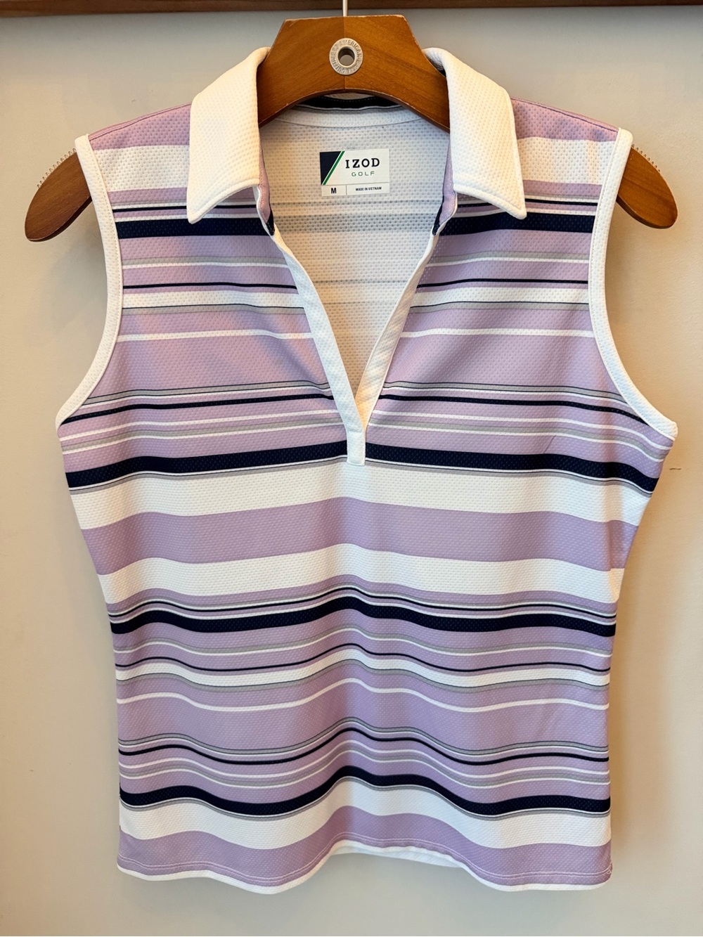 IZOD Golf Sleeveless Polo Tank - Lavender Stripe Size M